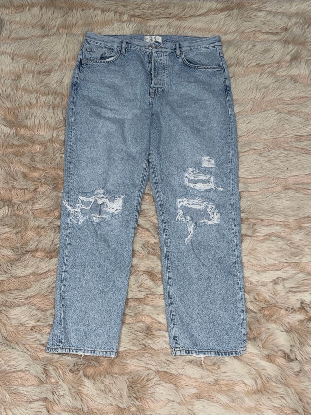 Free People Thirty-One Distressed Boyfriend Jeans in Blue